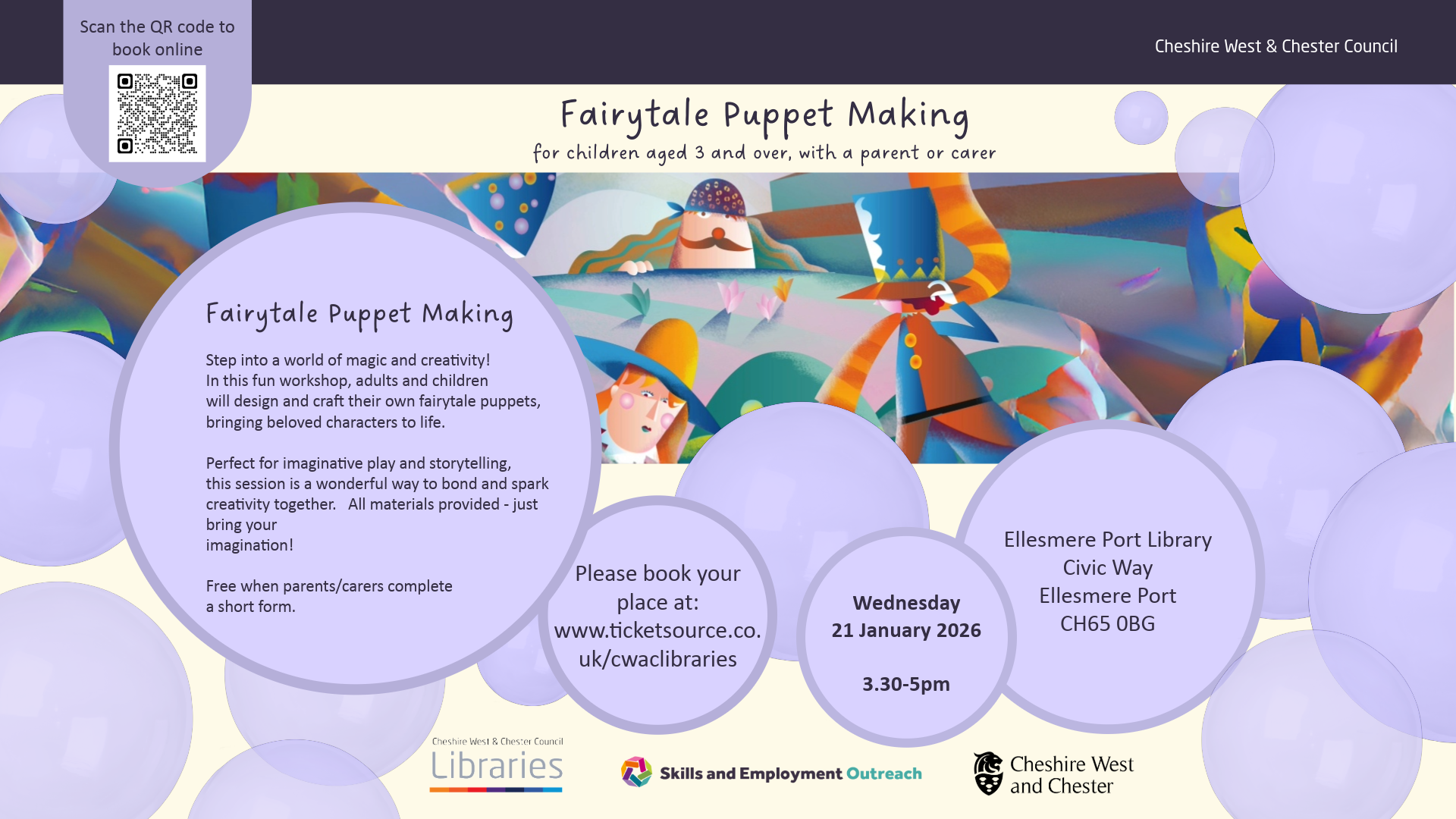 Cartoon figures with the event information