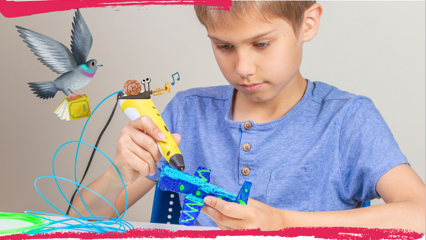Boy using a 3D pen to create a plane