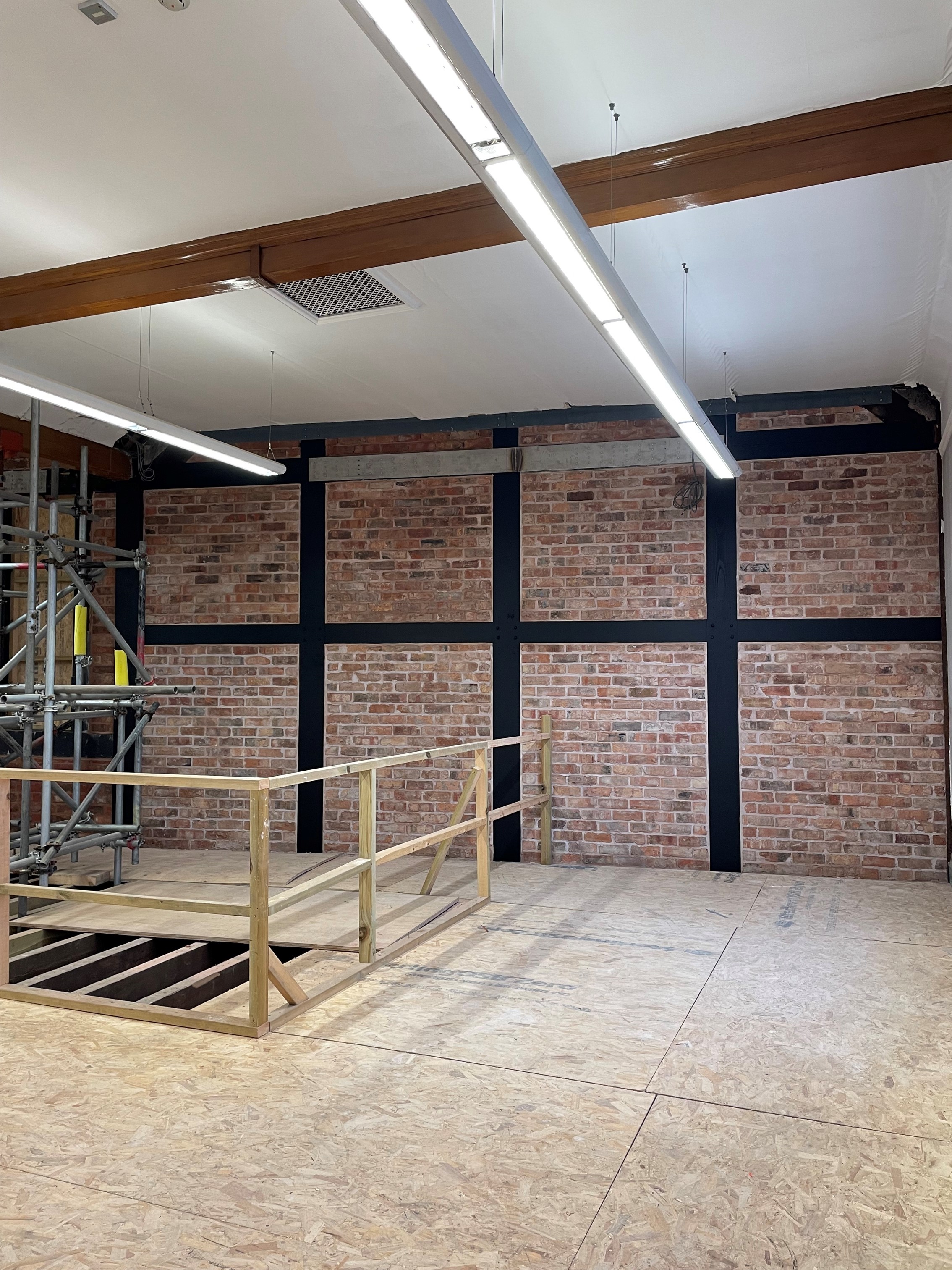 Timber frame and brickwork inside Northwich Library