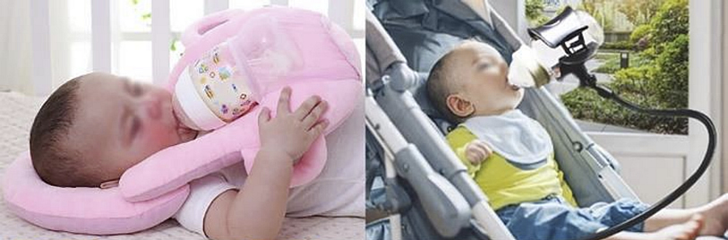 Babies using self-feeding products.