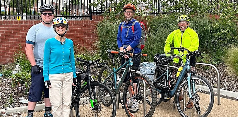 Dave Land and Andy Bithell from the Council, with Stephen Perry and Cathie Harrington from the Chester Cycling Campaign
