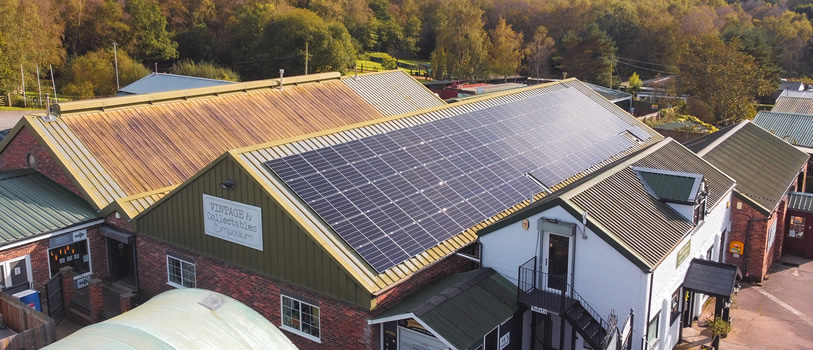 Solar panels on the roof of one of the buildings at Blakemere Village.