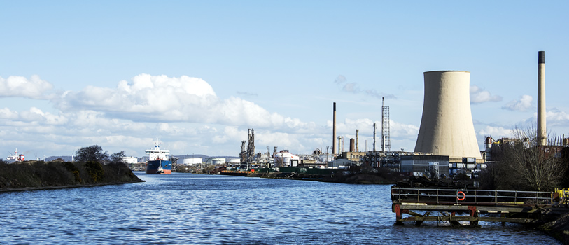 View of Stanlow in Ellesmere Port via ship canal.