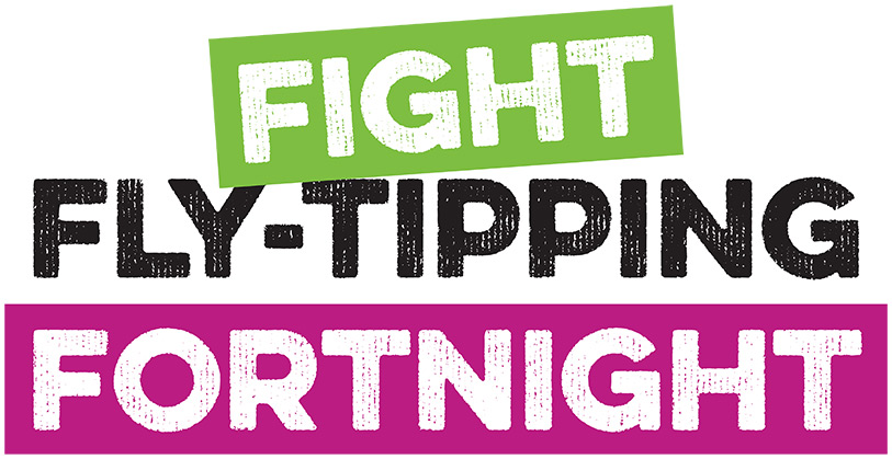 The logo for Fight Fly-tipping Fortnight in green and burgundy