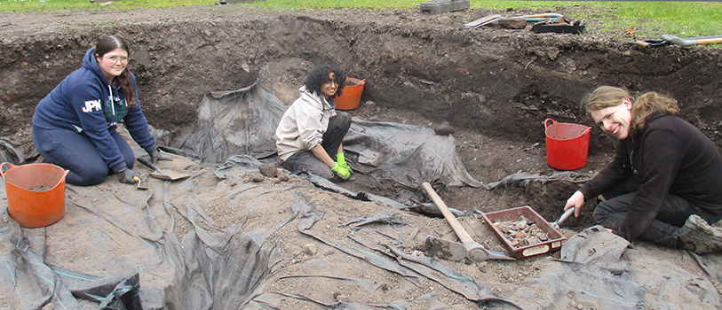 University of Chester archaeology students excavating in the city’s Grosvenor Park