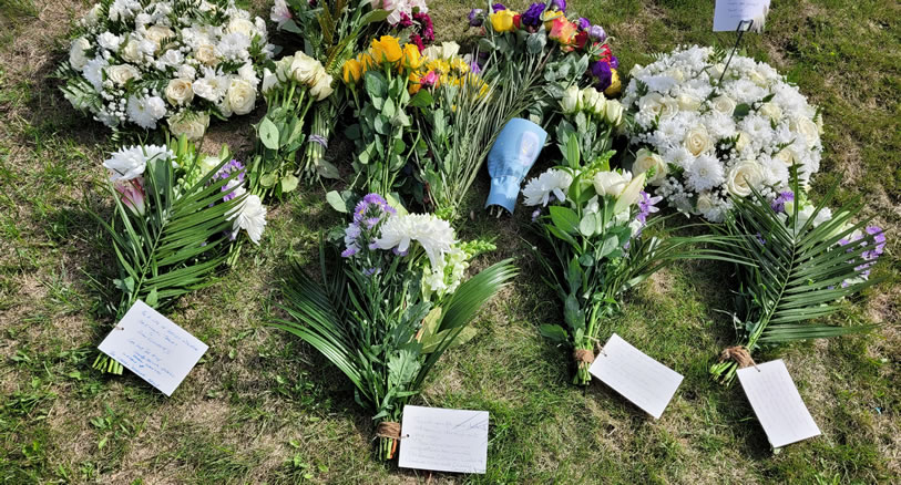 The floral tributes left by the Leaders of four political groups on Cheshire West and Chester Council.