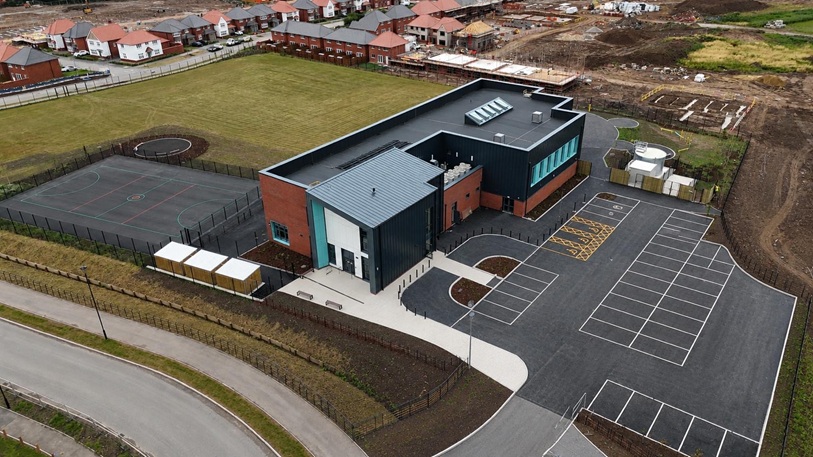 Aerial view of Kings Moat Primary School in July/August 2026