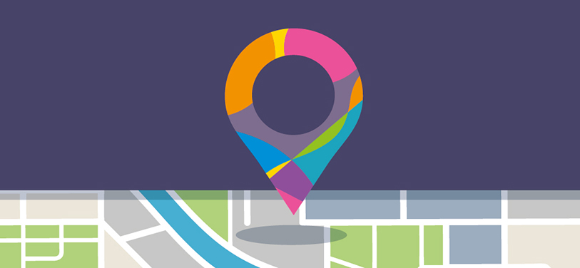 Animated graphic visual showing a pin point over roadmap.