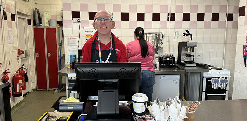 Neil working at Diverse Dine, which is based at Ellesmere Port Library
