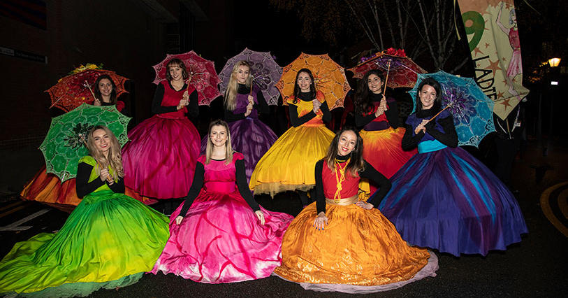 Nine ladies dancing group.
