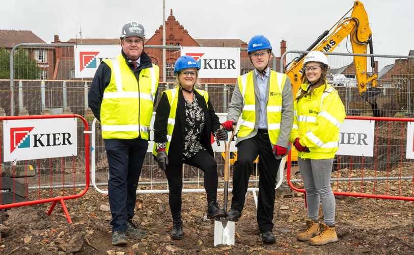 Left to right: Gareth Leek, Project Manager, Kier Construction; Cllr Karen Shore, Deputy Leader of the Council; Cllr Nathan Pardoe, Cabinet Member for Inclusive Economy, Regeneration and Digital Transformation; Holly Hilton, Apprentice Construction Manager, Kier Construction.