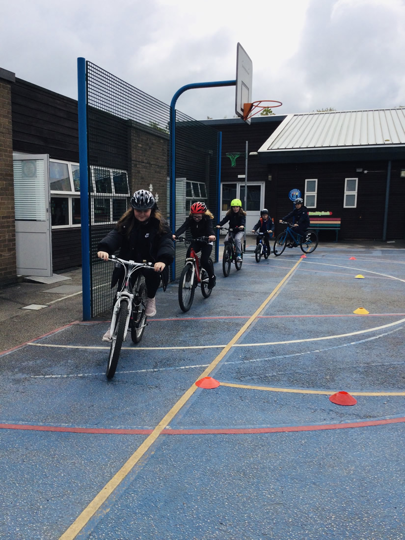Pupils at Hoole Church of England Primary School taking part in Bikeability training.
