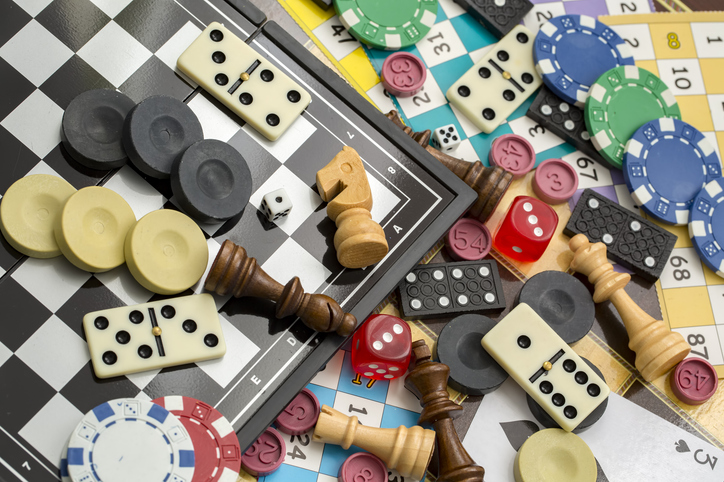 Various board games, leisure, hobby. Background games. stock photo