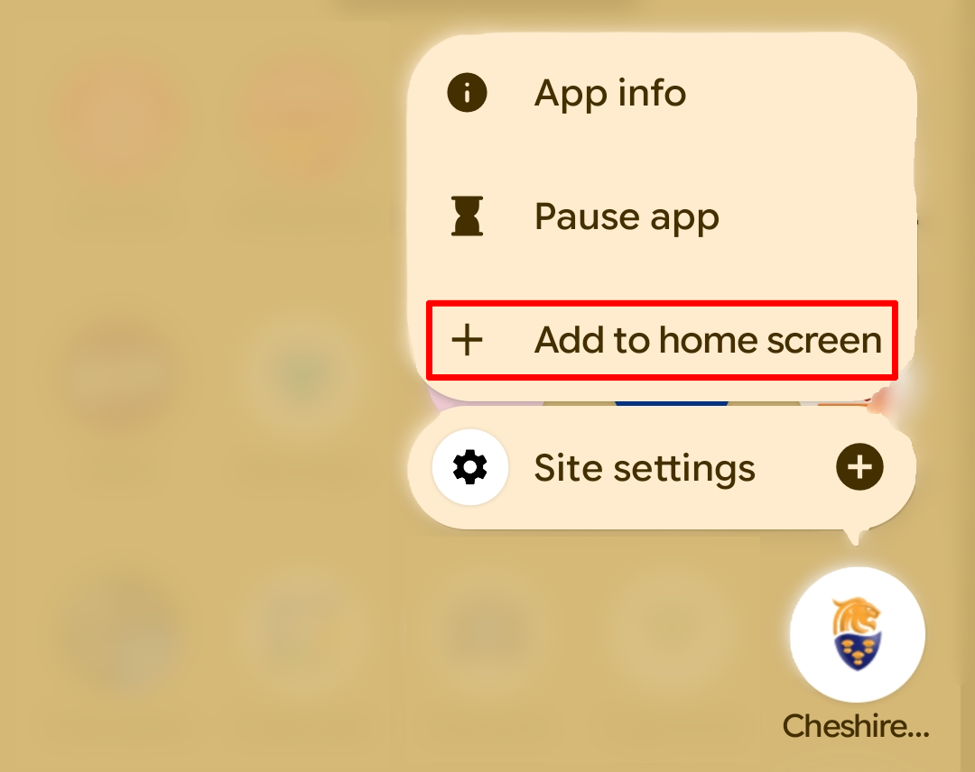 Imagine showing menu with add to home screen