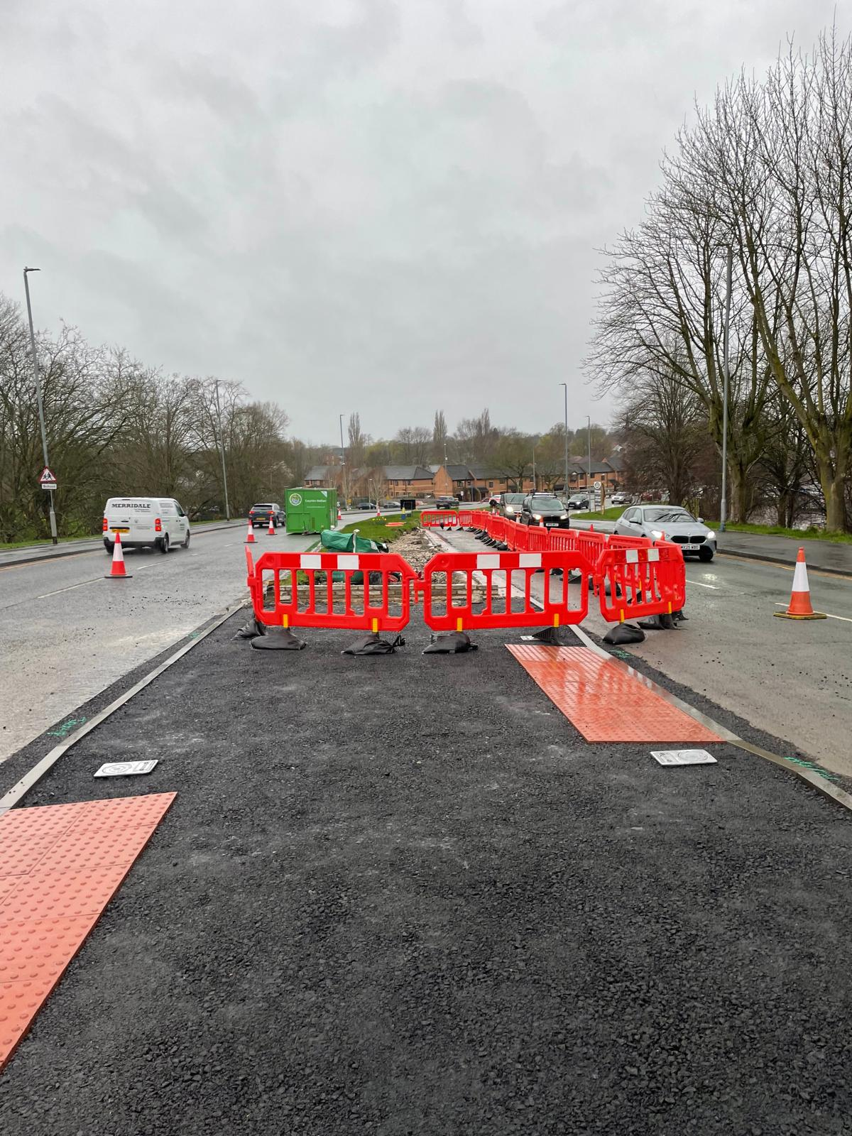new crossing and barriers where work is ongoing