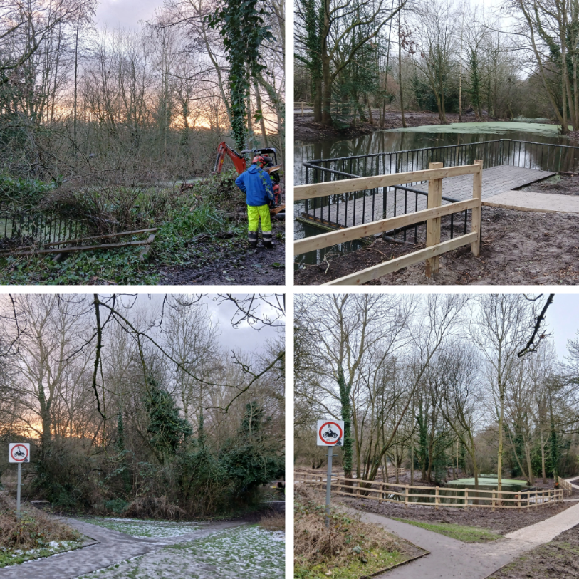 BEFORE and AFTER photos of improvements at Hunts Lock pond in Northwich