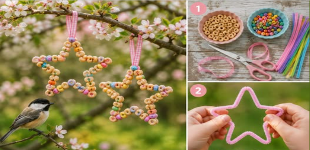 Bird Feeders made from cereal and pipe cleaners