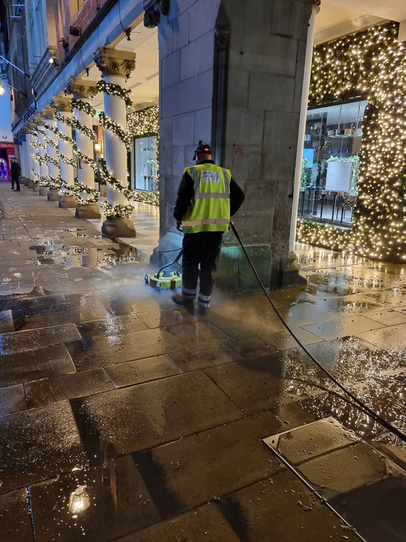 StreetCare staff jet washing during the festive period.