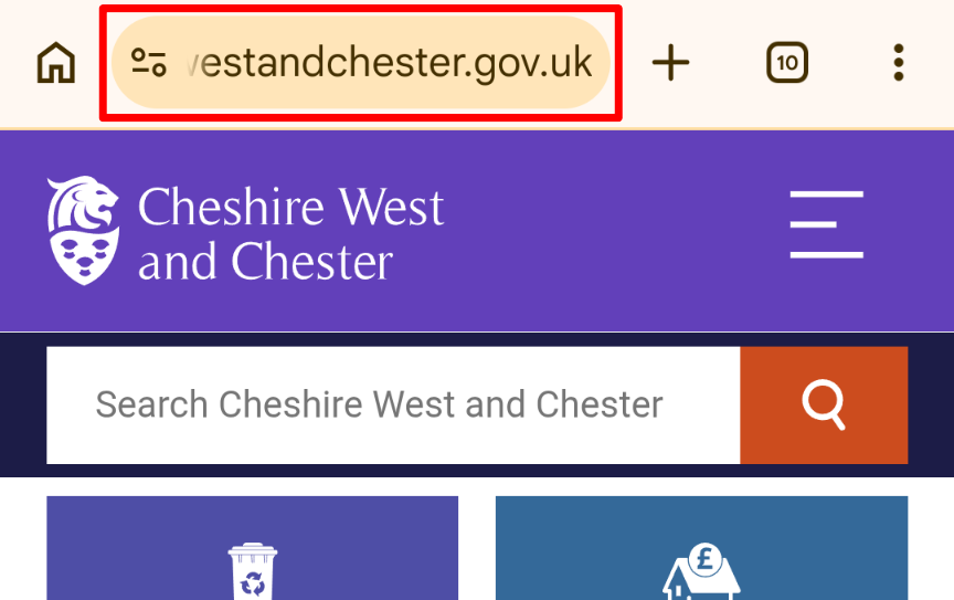 Cheshire West and Chester site in the Chrome browser