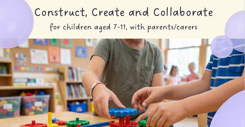 children's hands constructing plastic cogs