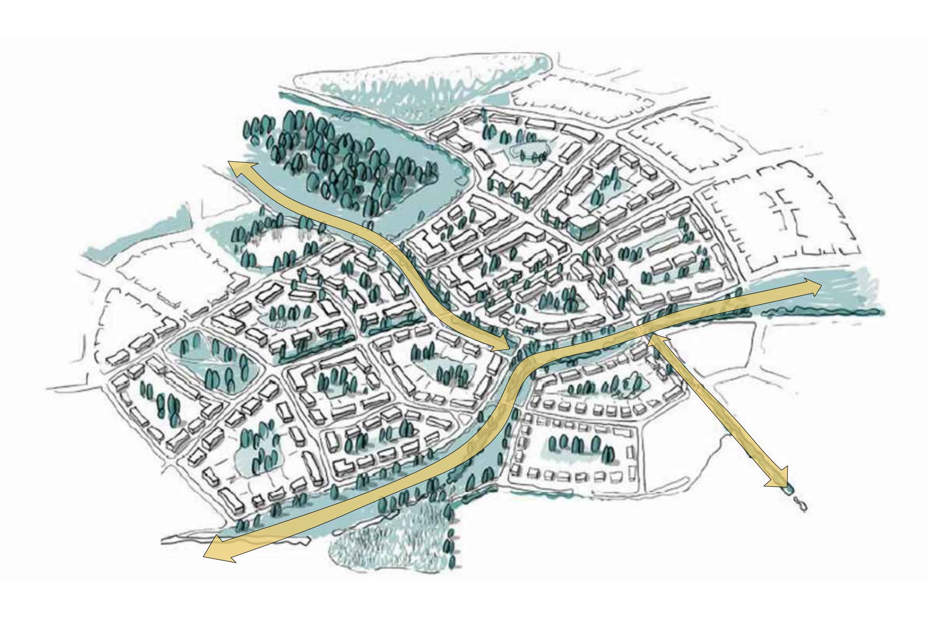 An illustrative diagram of development designed with green corridors (Credit: NMDC).