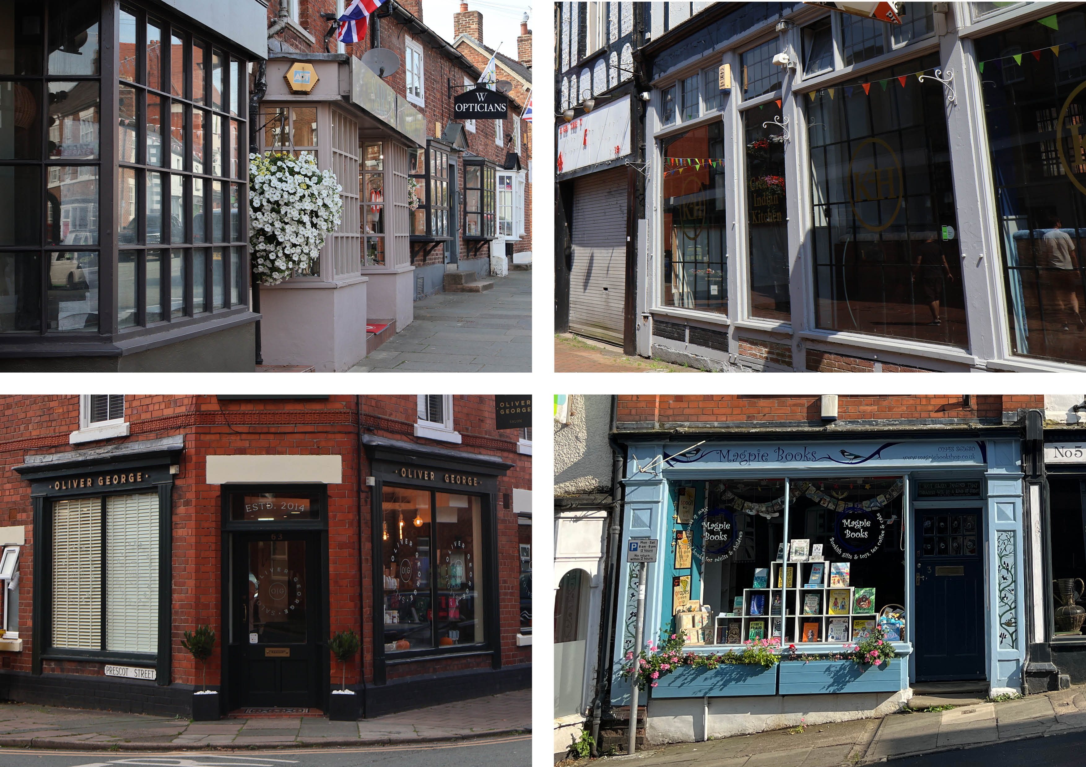 Historic shopfronts - (Clockwise) Tarporley, Northwich, Hoole, Malpas image