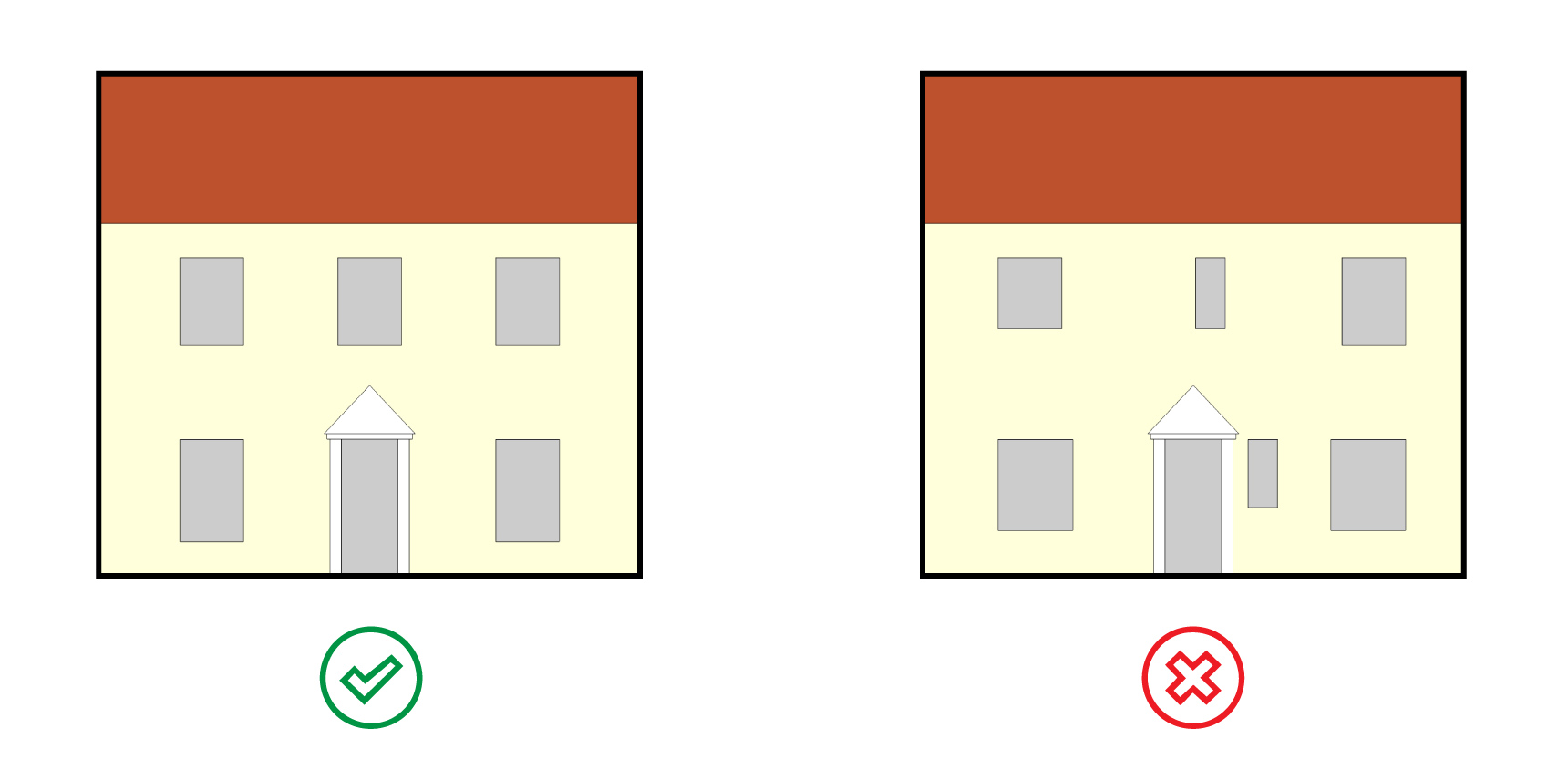 Random Uniform Code A house must not have a random, haphazard series of window openings.