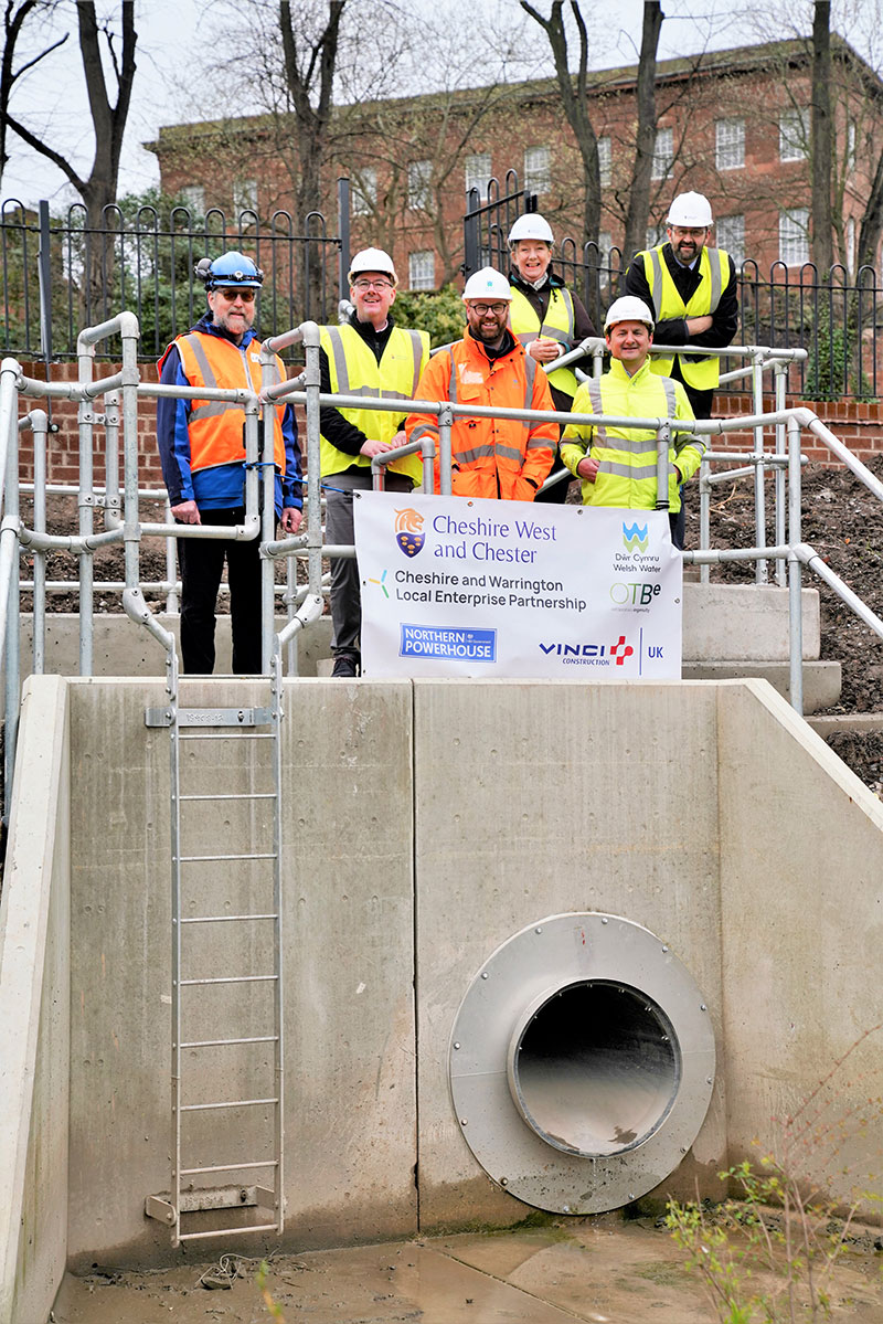 Members of the project at the drain outfall on the River Dee.