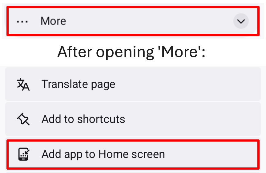 Firefox browser 'more' option