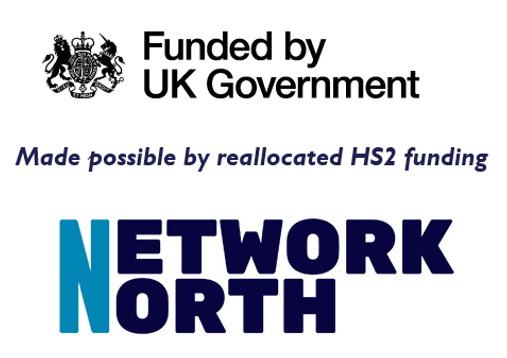 Funded by UK Government logo. Made possible by reallocated HS2 funding. Network North logo. 