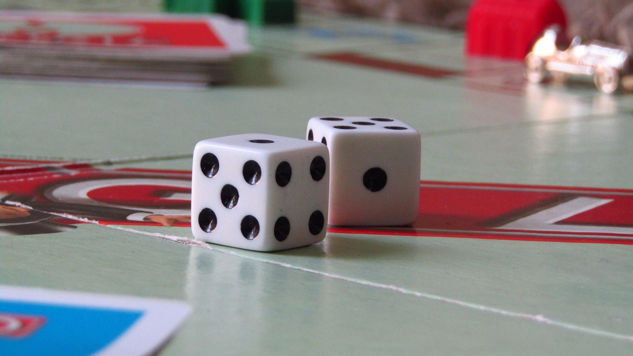 close-up of dice on a boardgame board