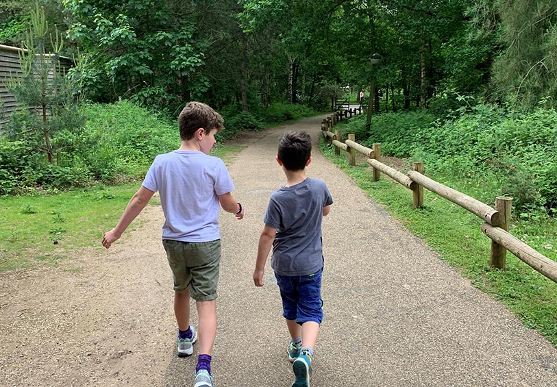 Harry and Ben walking in the countryside