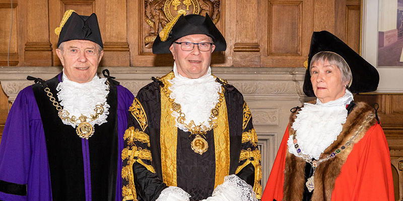 Left to to right: Sheriff of Chester – Councillor Bob Rudd, Lord Mayor of Chester – Councillor John Leather_Deputy Lord Mayor of Chester, – Councillor Sheila Little
