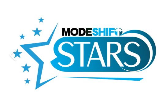 A blue and white logo saying Modeshift Stars