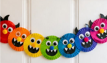 colourful monster faces made into a garland