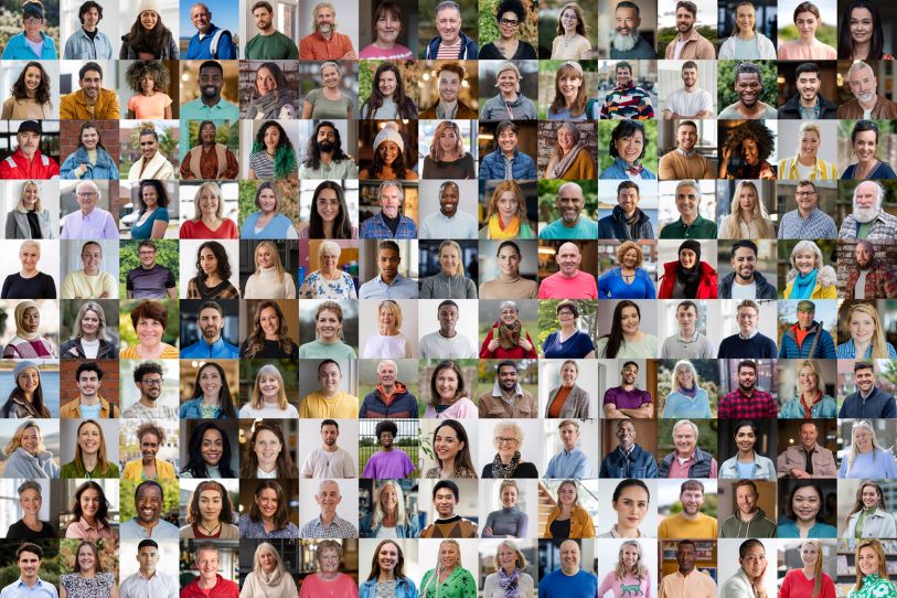 Montage of head and shoulder images of people of different ages and backgrounds
