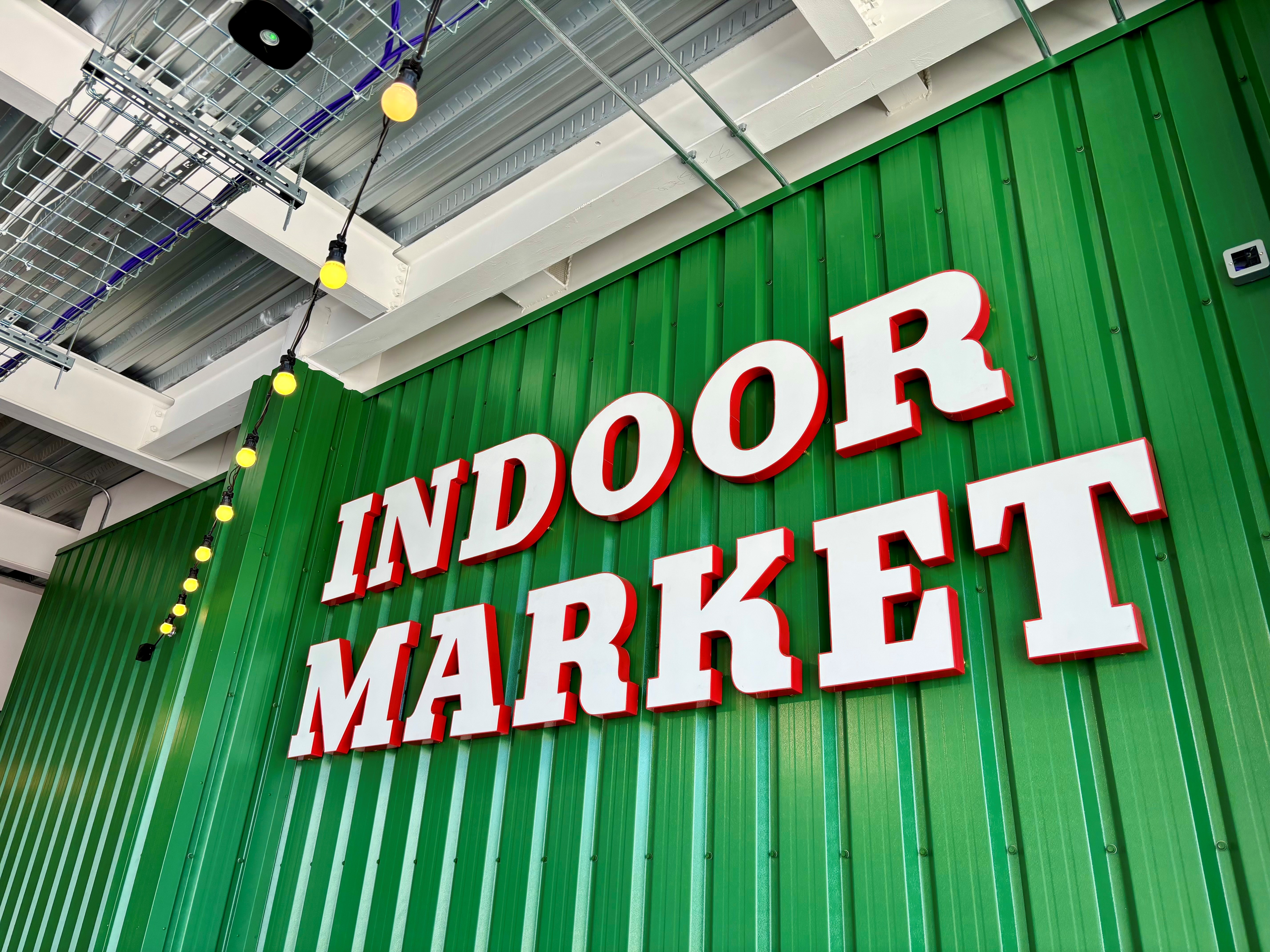 Restored ‘Indoor Market’ sign from the old market, now in the new Northwich Market