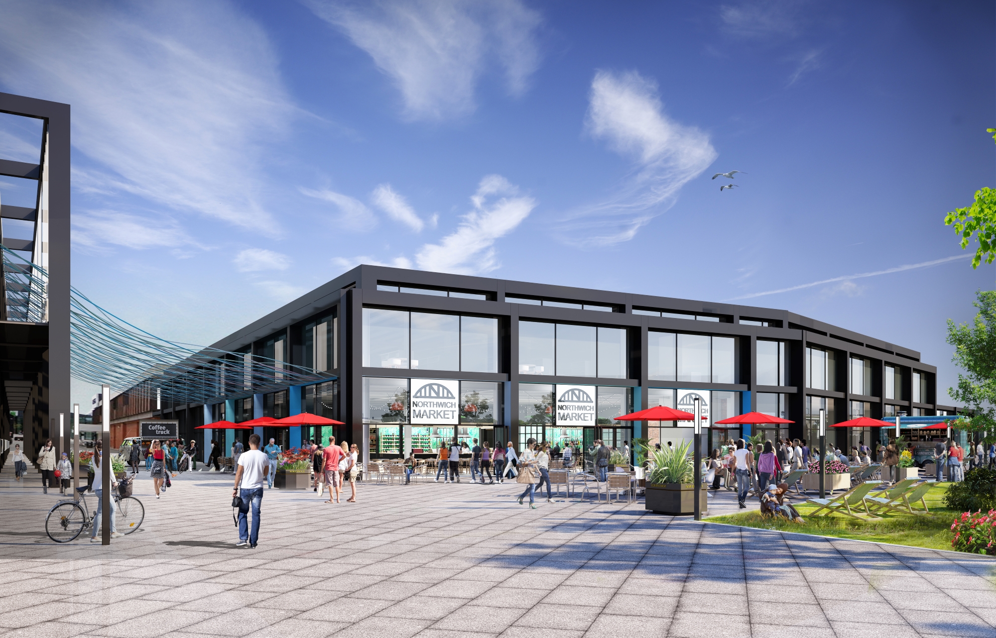 Visualisations of how the new market could look at Barons Quay - exterior
