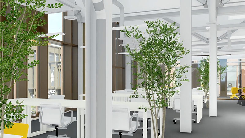 Architect’s visualisations of the first-floor office suites.