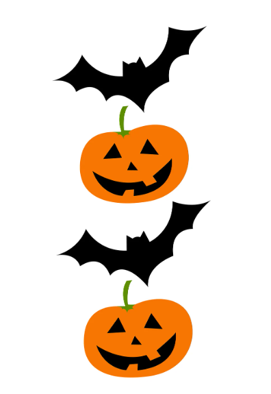 Two pumpkins and two bats
