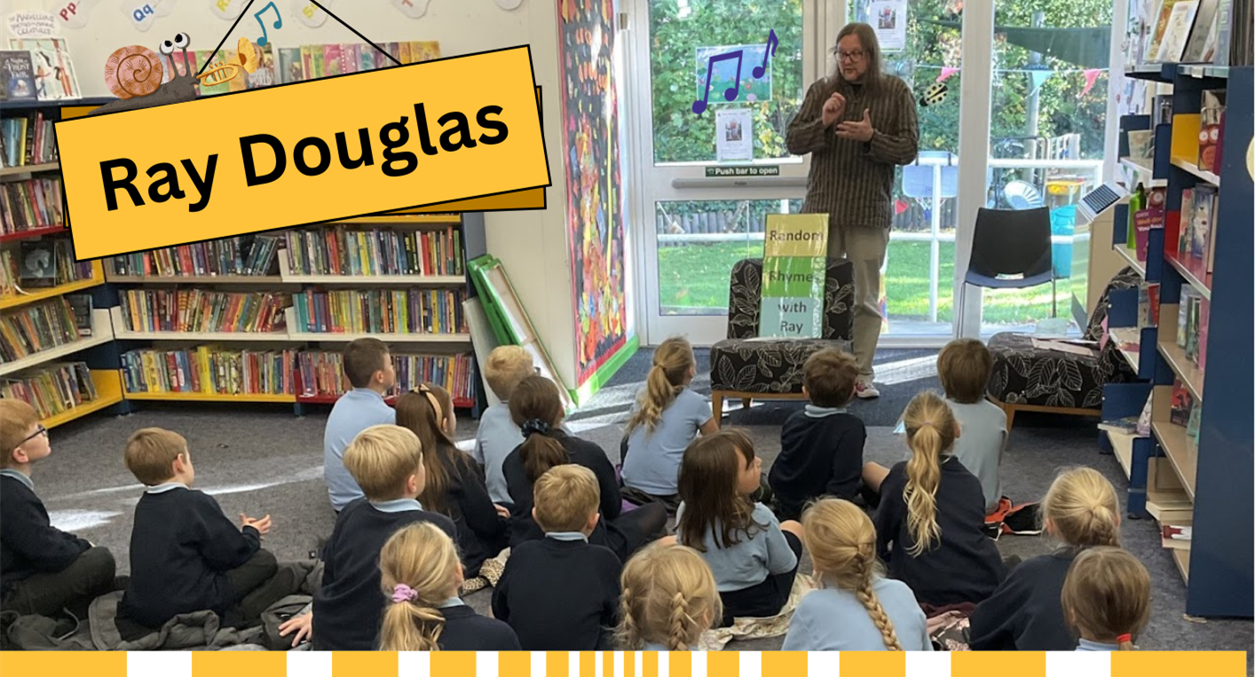 Ray Douglas performing in a library