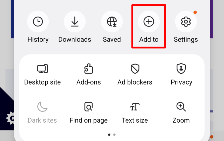 Samsung browser add to home