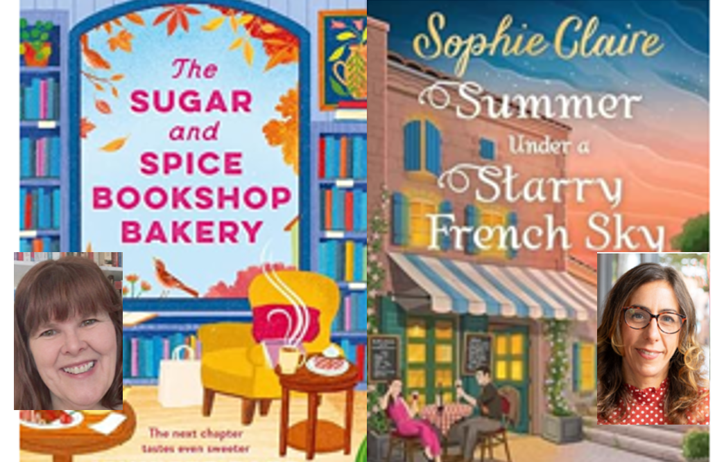 Jennifer Page, a white woman with red hair and Sophie Claire, a white woman with brown hair and their book covers