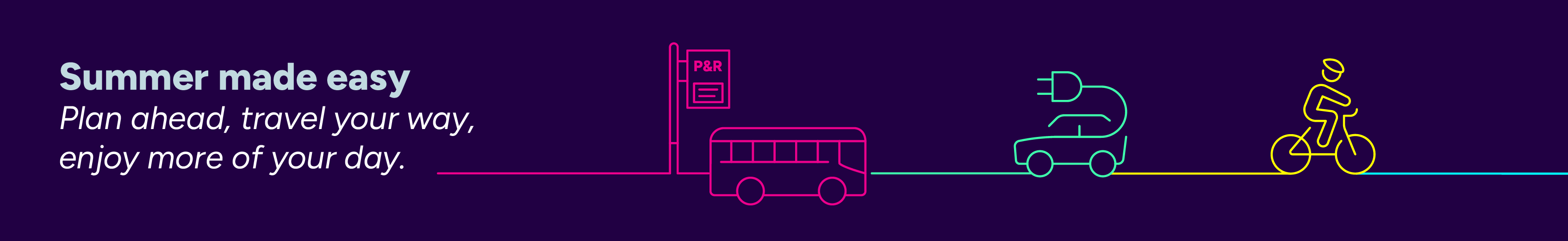 Summer Made Easy web banner with P&R bus, car and bike