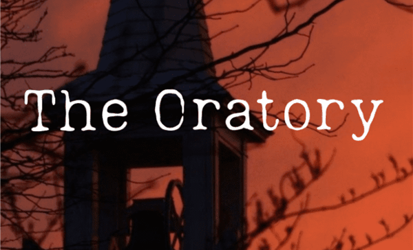 Text "The Oratory" on an orange background