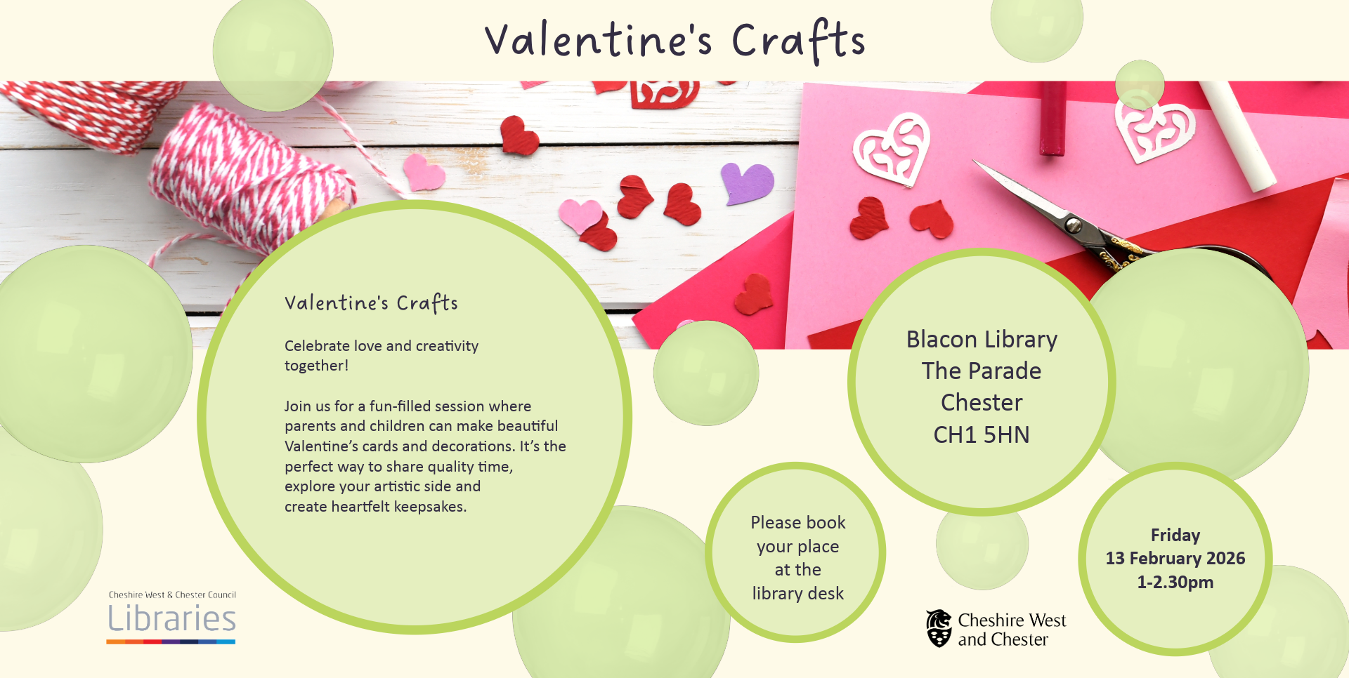 An image of craft materials and details of the event