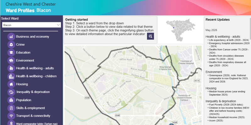 Screenshot of the ward profiles dashboard