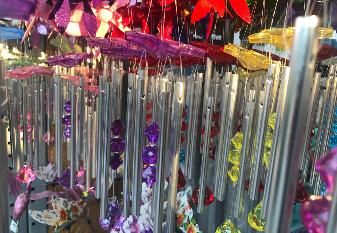 A group of wind chimes hanging