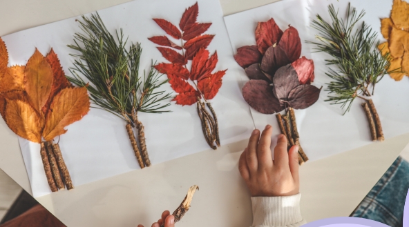 Nature crafts with leaves on paper