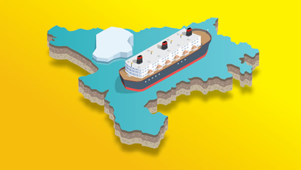 A map of west Cheshire with an iceberg and ship